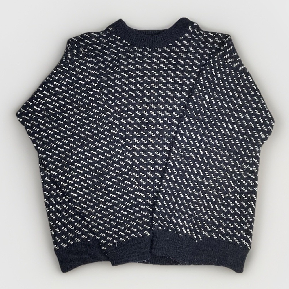 LL Bean Birdseye Fisherman Norway Mens Large Blue Knit Sweater Wool VTG 1960's